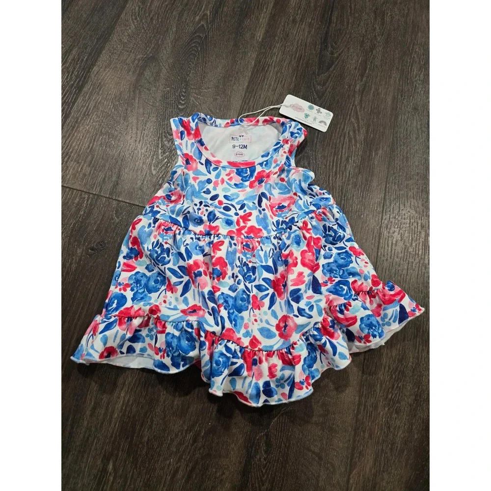 Pete + Lucy Baby Girl Floral Dress P+Lush Watercolor Ruffle Blue Pink 9-12M NWT